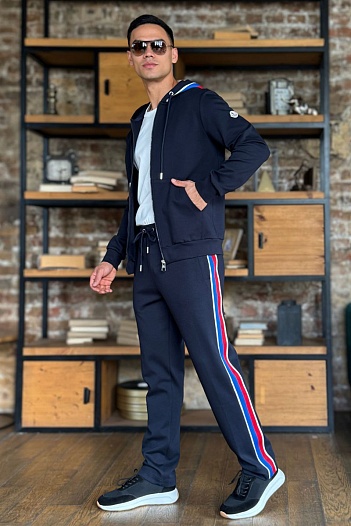 Тёмно-синие спортивные штаны Moncler striped logo   