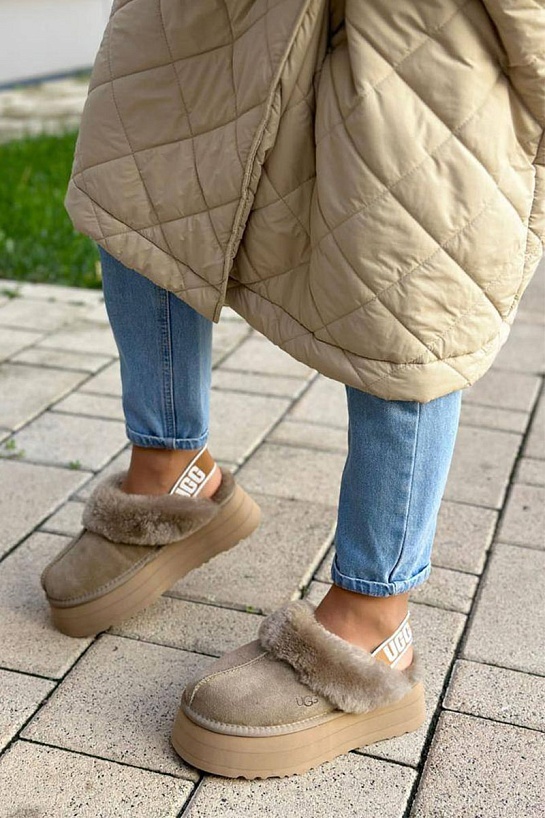 Замшевые женские слиперы с мехом UGG Funkette Platform