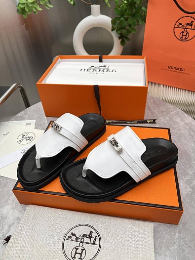 Женские кожаные шлёпанцы Hermes Empire premium   