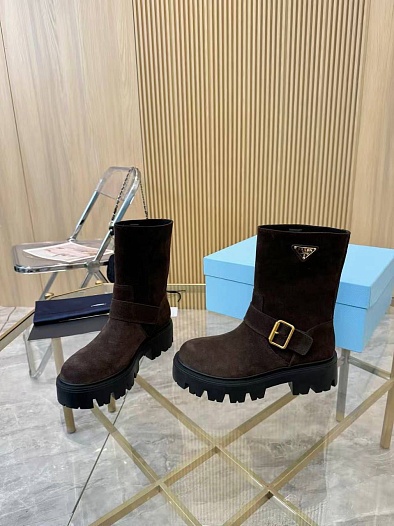 Женские замшевые сапоги Prada Suede premium   
