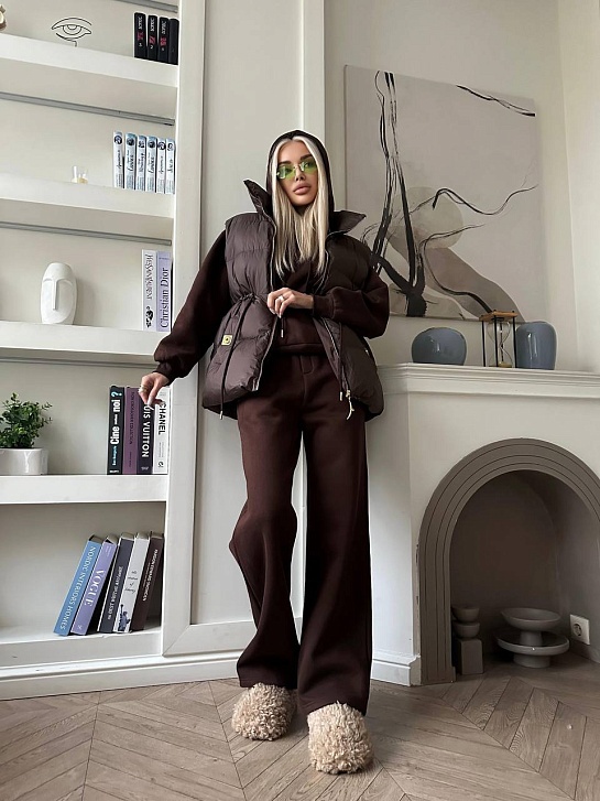 Женский костюм тройка на флисе Schiaparelli premium - Brown