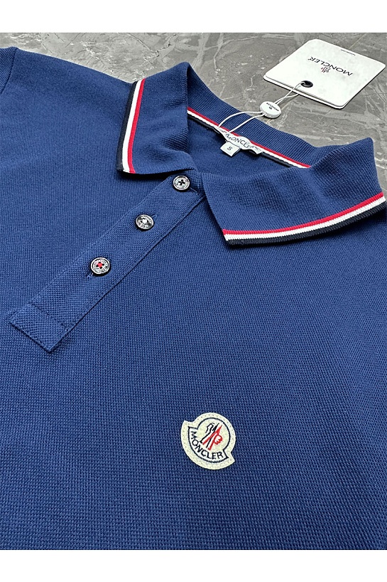 Мужское поло синего цвета Moncler logo-patch