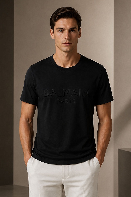 Чёрная футболка Balmain Paris embossed-logo