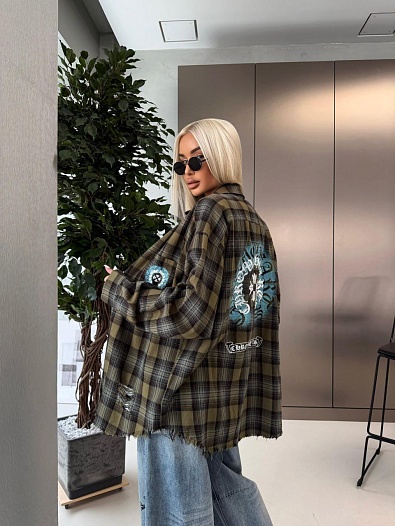 Женская оверсайз рубашка в клетку Chrome Hearts premium   
