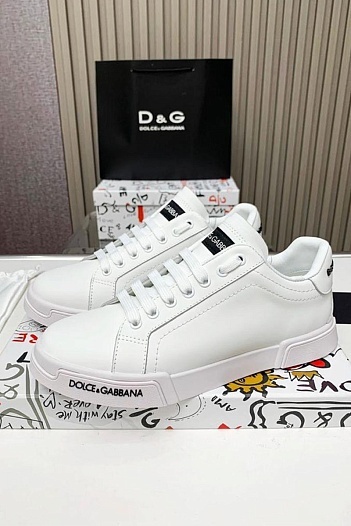 Кожаные кроссовки белого цвета Dolce & Gabbana Portofino   