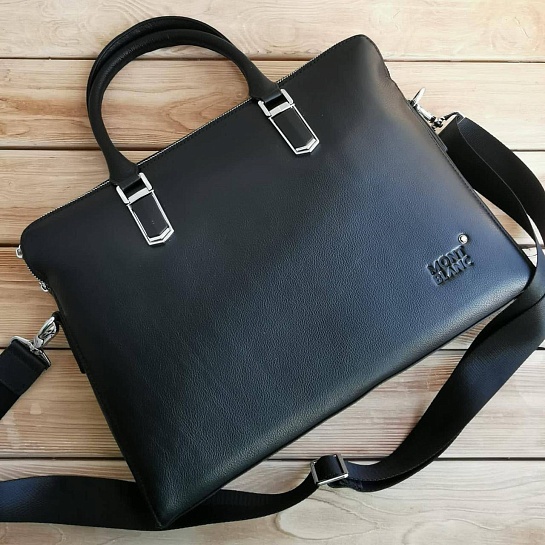 Кожаная чёрная сумка Montblanc 39x29 см