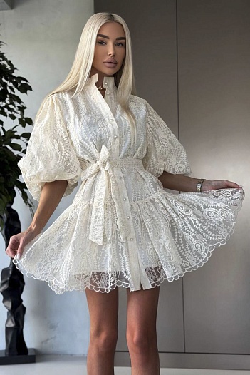 Женское кружевное платье Zimmermann premium белого цвета   