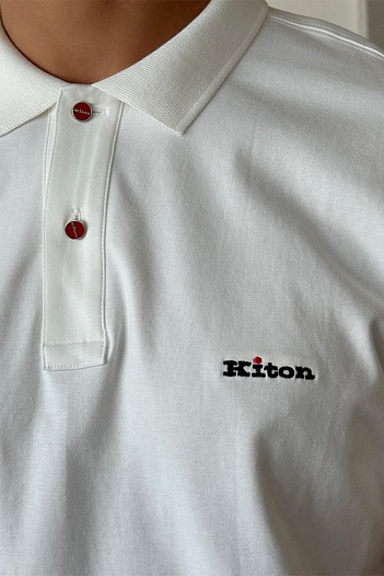 Мужское белое поло Kiton embroidered logo   