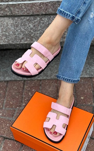 Женские замшевые сандалии Hermes Chypre - Pink   