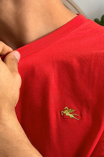 Красная мужская футболка Etro embroidered-logo   