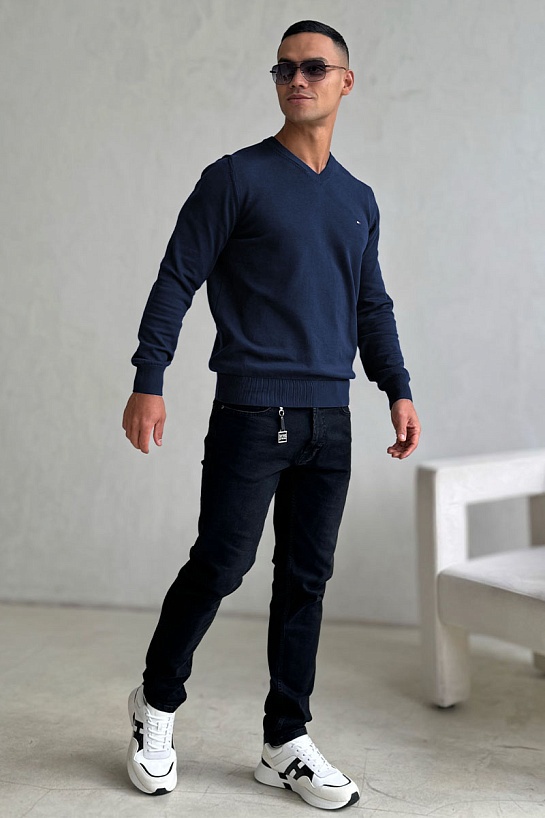 Мужской джемпер Tommy Hilfiger logo-embroidered - Navy