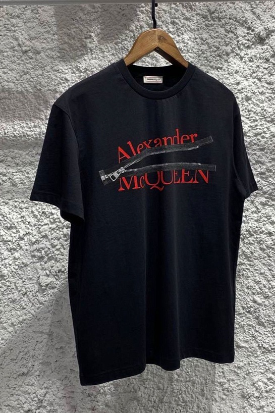 Мужская футболка Alexander McQueen zipped logo - Black