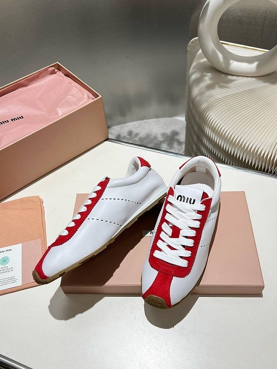 Женские кожаные кроссовки MIU MIU Premium - White / Red