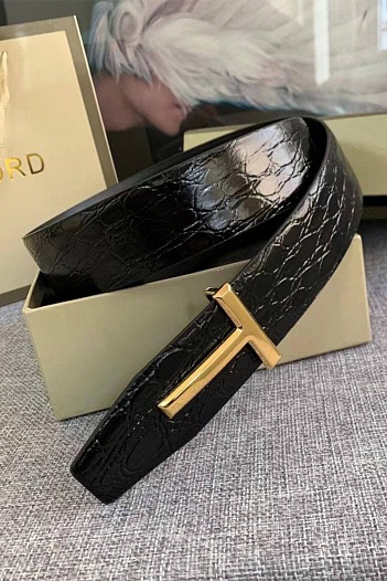 Кожаный чёрный ремень Tom Ford   