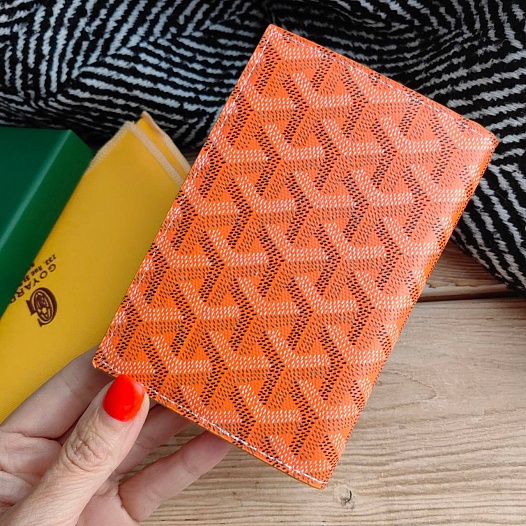 Кожаная обложка на паспорт Goyard - Orange 10х14 см   