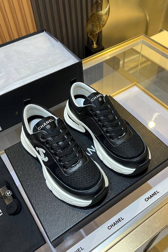 Женские кожаные кроссовки Chanel Premium - Black