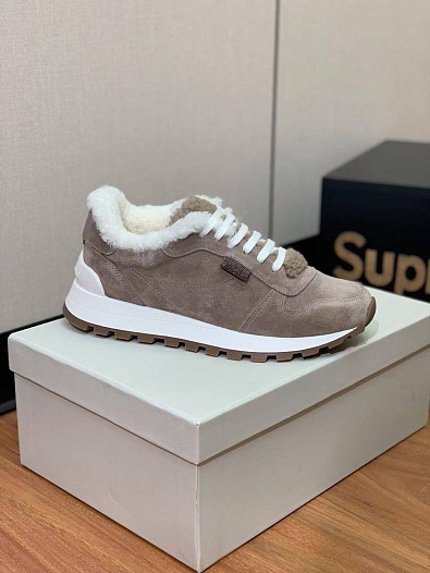 Женские замшевые кроссовки с мехом Brunello Cucinelli premium   