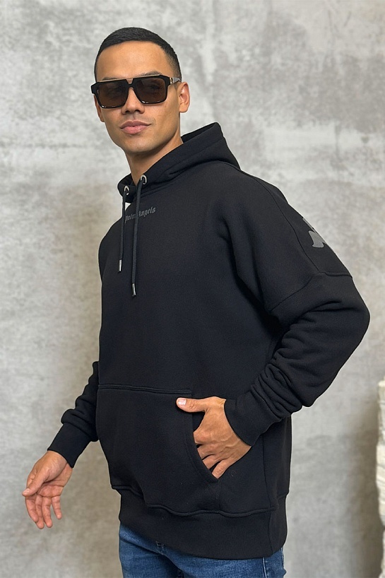 Утеплённое оверсайз худи Palm Angels Classic Logo - Black