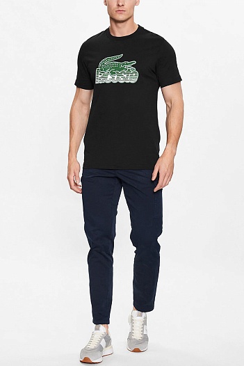Мужская чёрная футболка Lacoste crocodile print   