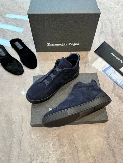 Кроссовки с мехом Ermenegildo Zegna Triple Stitch - Navy   