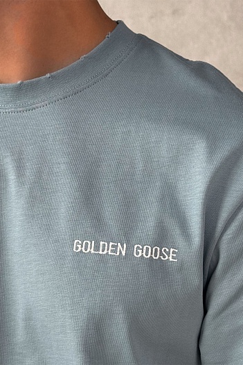 Мужская синяя футболка Golden Goose   