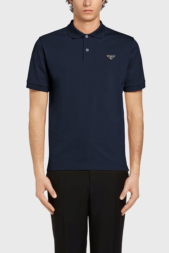 Поло тёмно-синего цвета Prada logo-plaque