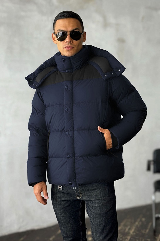 Тёмно-синий пуховик Burberry London England logo-patch