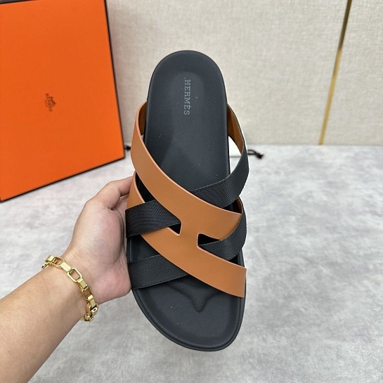 Мужские шлёпанцы Hermes Kazimir - Black / Brown