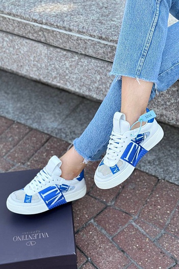 Женские комбинированные кроссовки Valentino "VLTN" - White / Blue   