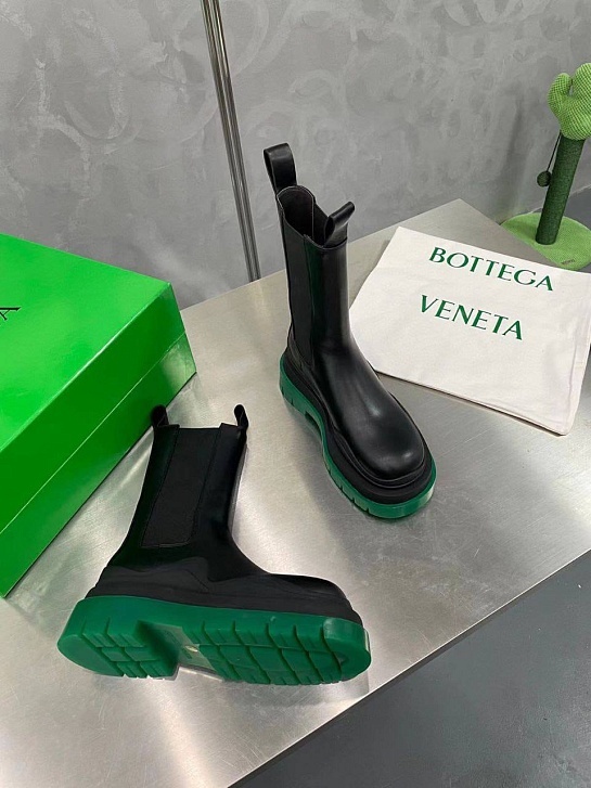 Женские кожаные ботинки Bottega Veneta Premium - Black / Green