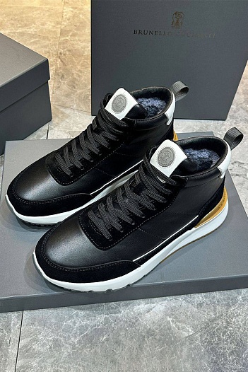 Кожаные кроссовки с мехом Brunello Cucinelli high-top - Black   