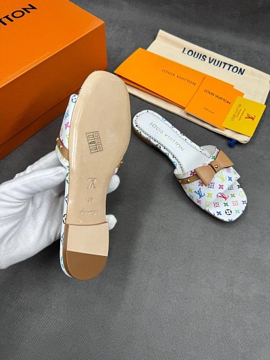 Женские кожаные шлёпанцы Louis Vuitton x Takashi Murakami Multicolore premium   