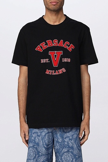 Чёрная футболка Versace Varsity Logo   