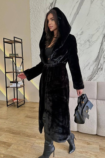 Женская эко шуба из стриженной норки чёрного цвета   