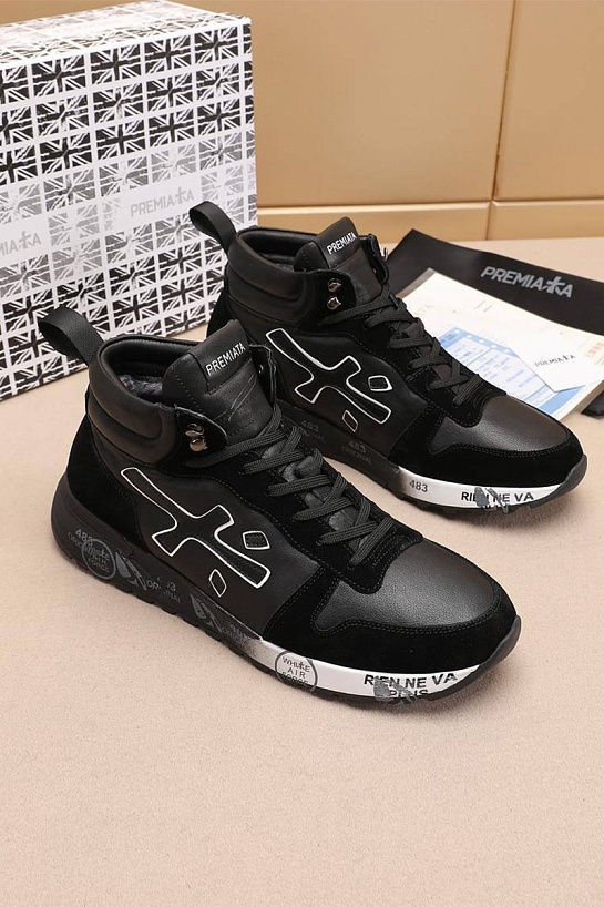 Комбинированные кроссовки с мехом Premiata high-top - Black