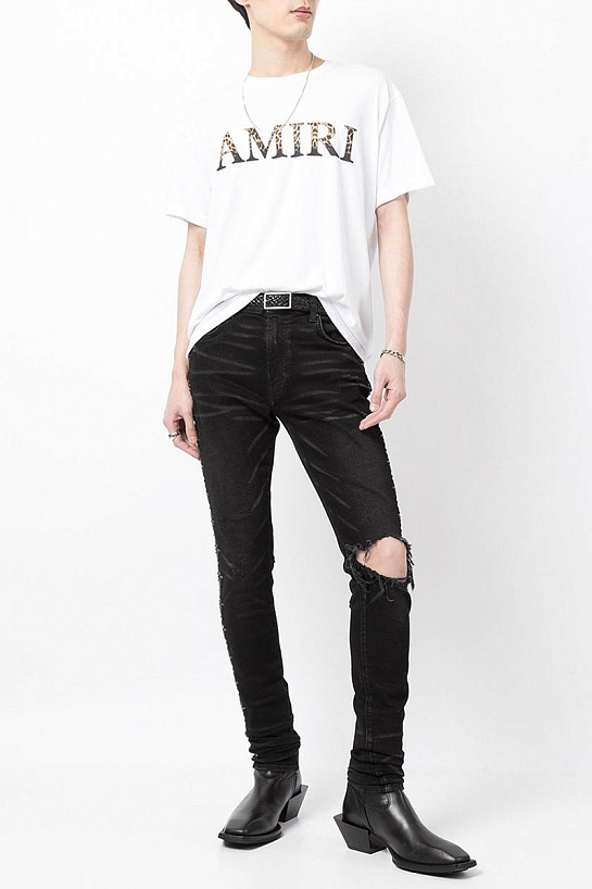 Белая мужская футболка Amiri Leopard Logo