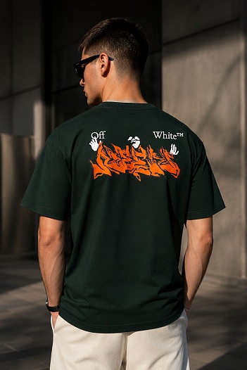Зелёная оверсайз футболка Off-White logo-print   