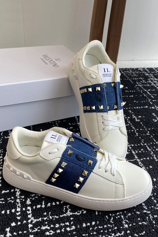 Женские кожаные кроссовки Valentino Premium - Navy