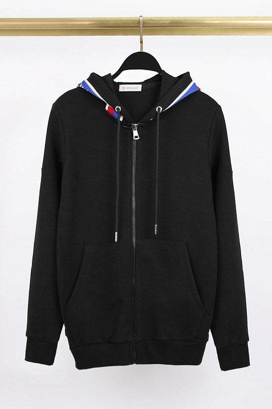 Чёрная кофта на молнии Moncler striped logo