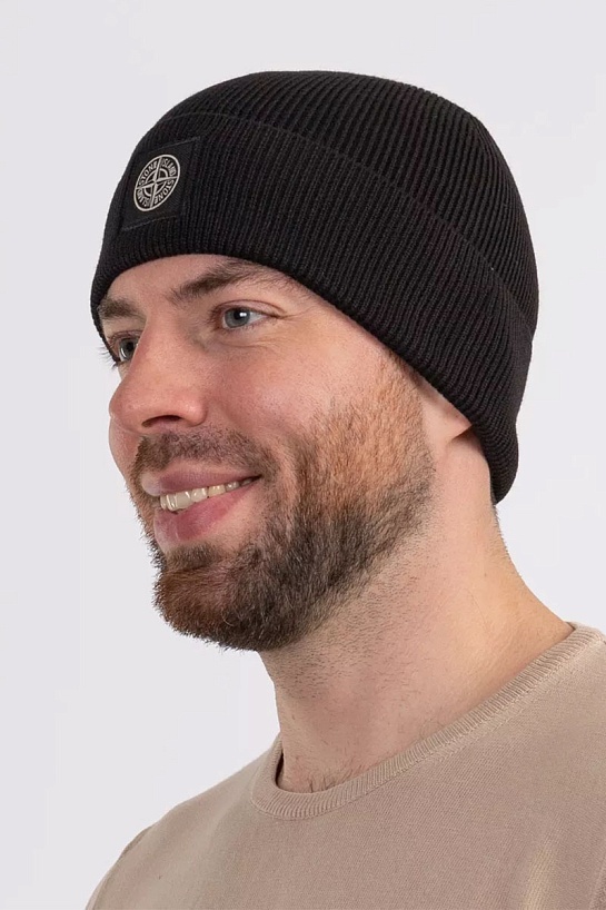 Шапка чёрного цвета Stone Island compass-patch