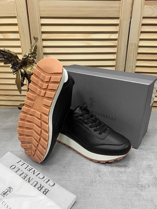 Кожаные кроссовки Brunello Cucinelli чёрного цвета