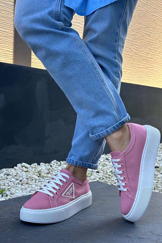 Женские текстильные кроссовки Prada - Pink