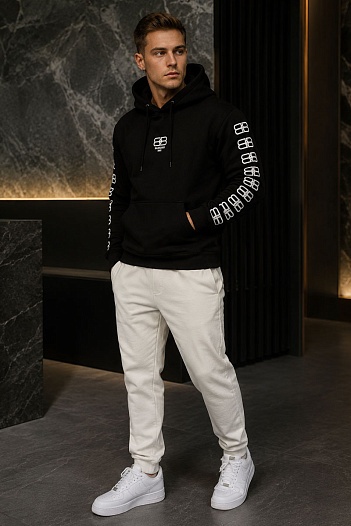 Мужское чёрное худи Balenciaga BB logo-print   