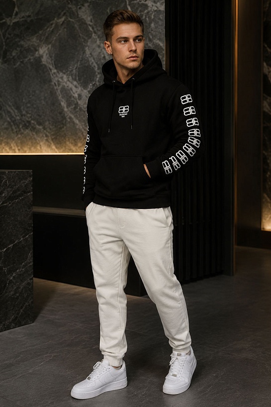 Мужское чёрное худи Balenciaga BB logo-print