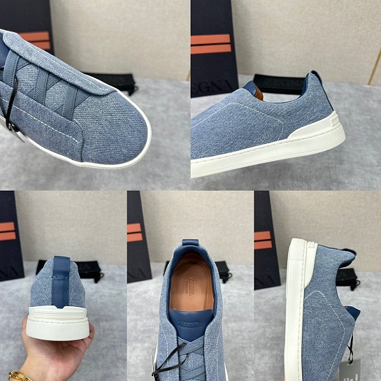 Мужские кроссовки Ermenegildo Zegna Triple Stitch Canvas - Blue