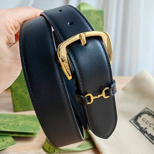 Кожаный ремень Gucci чёрного цвета (длина 80 / 85 см)   
