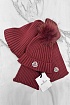 Комплект из шапки и шарфа бордового цвета Moncler logo-patch