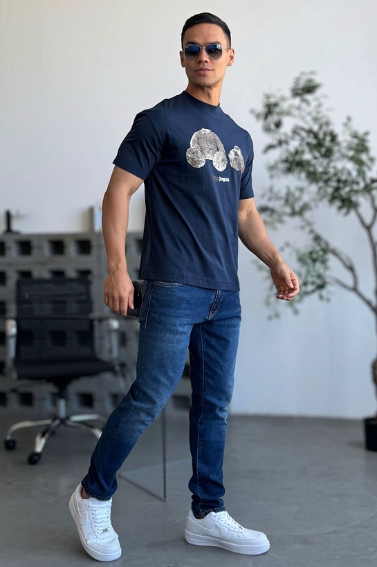 Мужская оверсайз футболка Palm Angels "Teddy Bear" - Navy