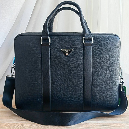 Мужская кожаная сумка Prada 38x28 см - Black   