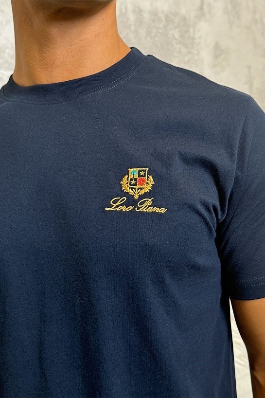 Футболка синего цвета Loro Piana logo-embroidered